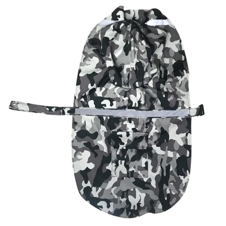 Large Dog Raincoat Waterproof Cloak All-Inclusive Pet Outdoor Activities Hooded Raincoats With Reflective Stripes XS-3XL - Color: Grey