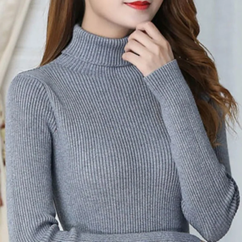 Suéter básico de punto para mujer, ropa de abrigo de punto ajustada, informal, sólido, elástico, elegante, 2020