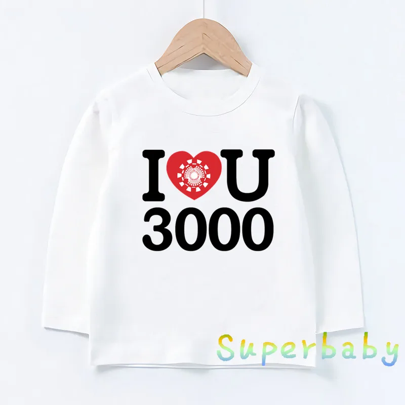 Детская футболка с принтом «Железный человек» и надписью «I Love You 3000» Повседневные Забавные топы для маленьких мальчиков и девочек, детская футболка с длинными рукавами LKP5283