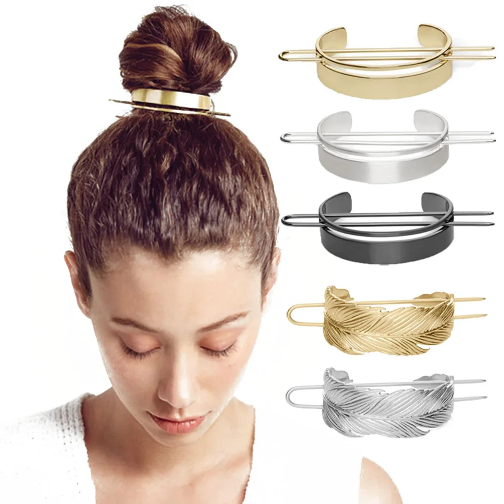 Alloy Round Hairpins Bun Cuff Vintage Leaf Hair Stick Set Bun Holder