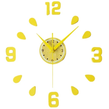 

Lemon Green Design Sticker EVA 60CM Wall Clock Colour Big Large Decorative 3D Diy Wall Clock for Kitchen Children Room-Yellow