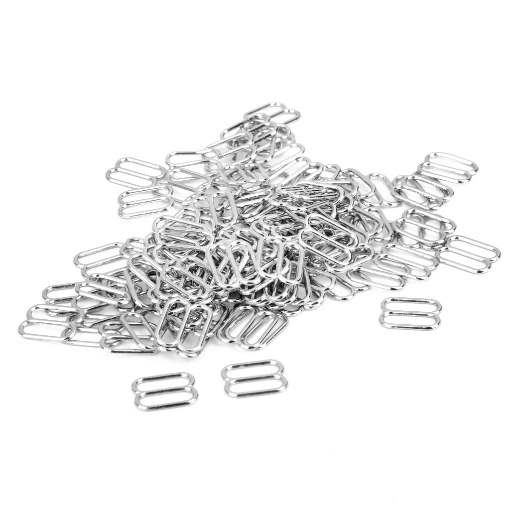 100Pcs Iron 8-Shaped Lingerie Adjustable Sewing Bra 15mm Round Rings Buckles Silver