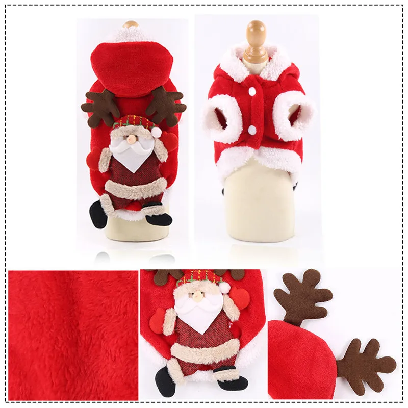 Рождественская одежда с принтом в виде собак зимнее теплое пальто костюм для домашних питомцев, кошек толстовки Щенок наряд Праздничная украшения собаки кошки костюм "Санта", "Костюмы