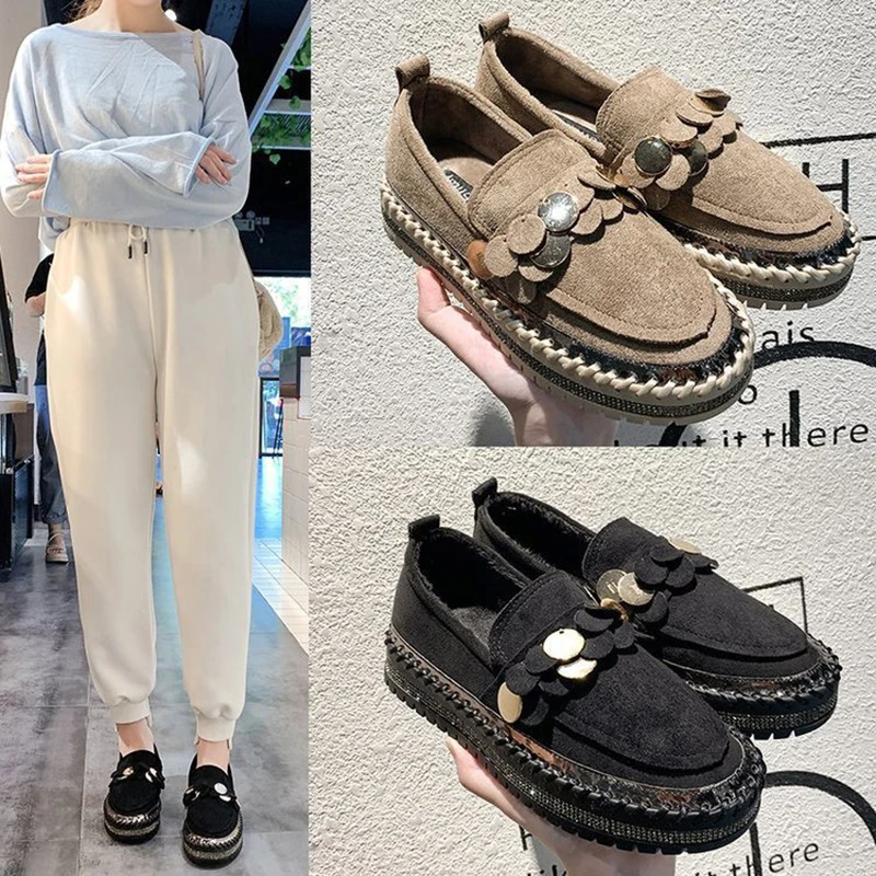 Creepers Bling Winter Shoes Women Sewing Flats Woman Thicken Soled