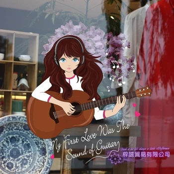 

Music Guitar Store Wall Sticker Sexy Lady Girls Decoration Clothing Store Decal Cloakroom Showcase Decor Glass Decal