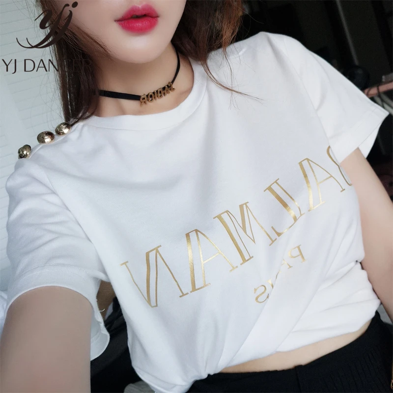 

2019 Harajuku Letter impresa camiseta tops blanco negro verano Casual mujer Camisetas cuello redondo Camiseta femeninas YZH840