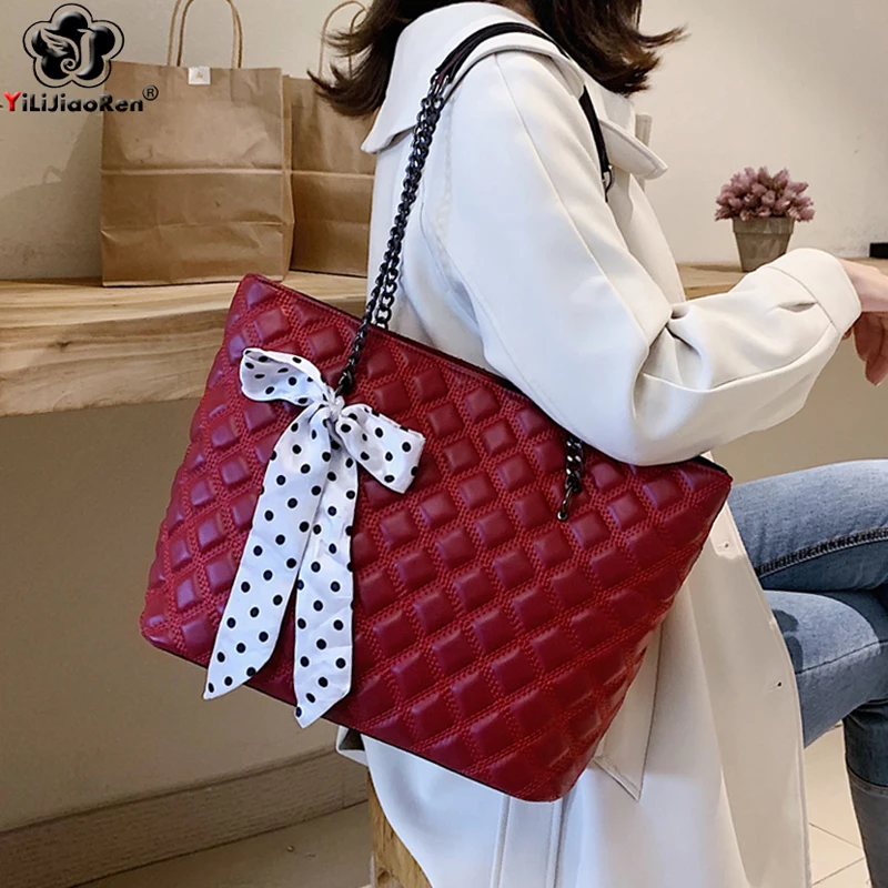 Новая вместительная сумка на цепочке модная женская клетчатая плечо женские