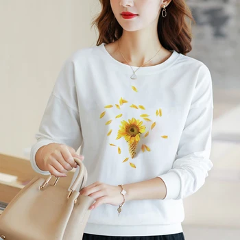 

Lus Los Harajuku Fashion Graphics Long Sleeve Women Sun Flower Fun Fashion for Women Slim Fit Cute Girl Shirt Sweatshirt