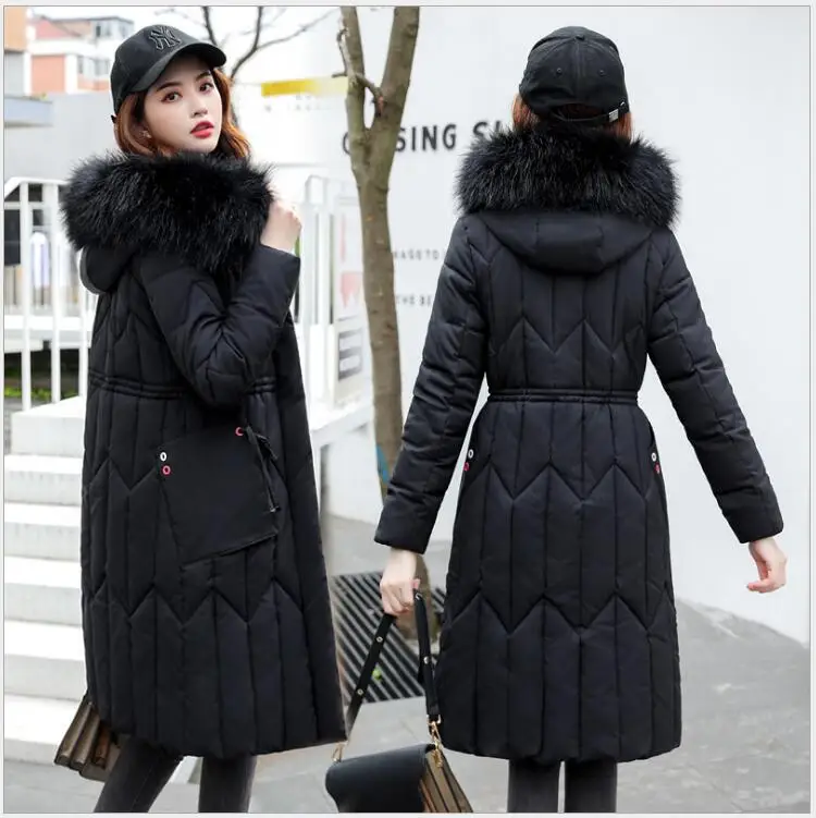 Female New Direct Selling Polyester Parka Plus Size Hooded Winter Jacket Women Warm Thicken Coat Cotton Long Chaqueta Muje - Цвет: Черный