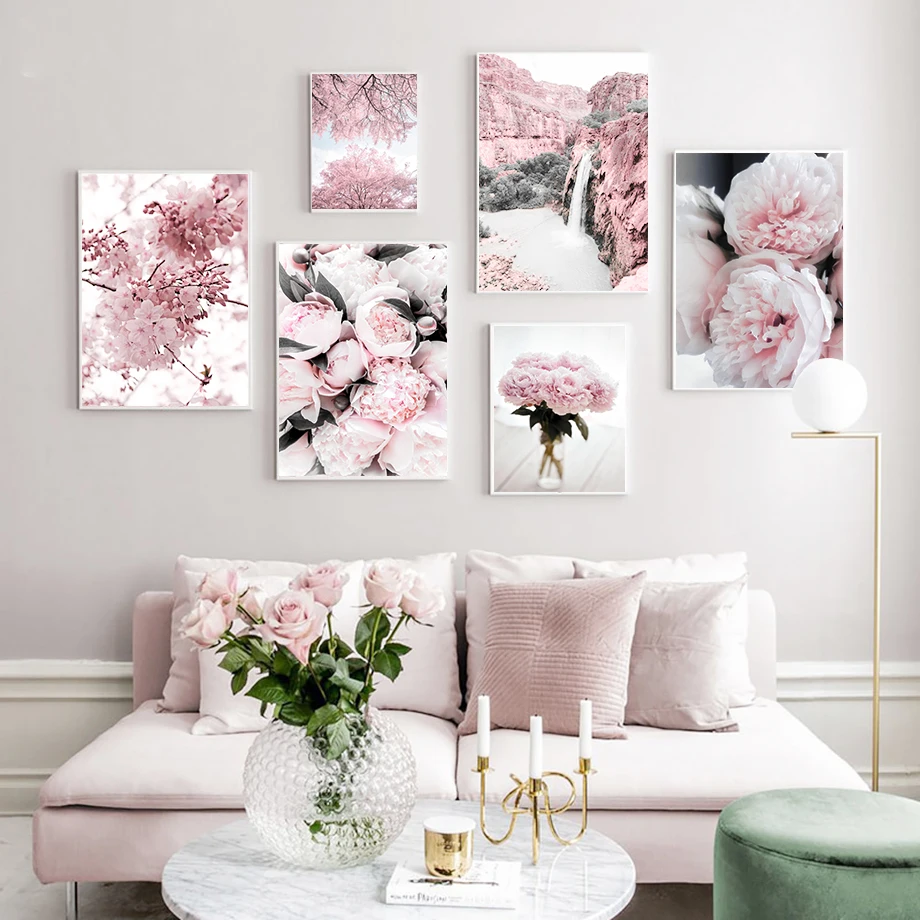 Cherry-Blossoms-Peony-Carnation-Flower-Mountain-Nordic-Posters-And-Prints-Wall-Art-Canvas-Painting-Wall-Pictures (2)
