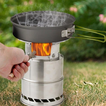 

Portable Folding Windproof Wood Stove Stainless Steel Outdoor Camping Picnic BBQ