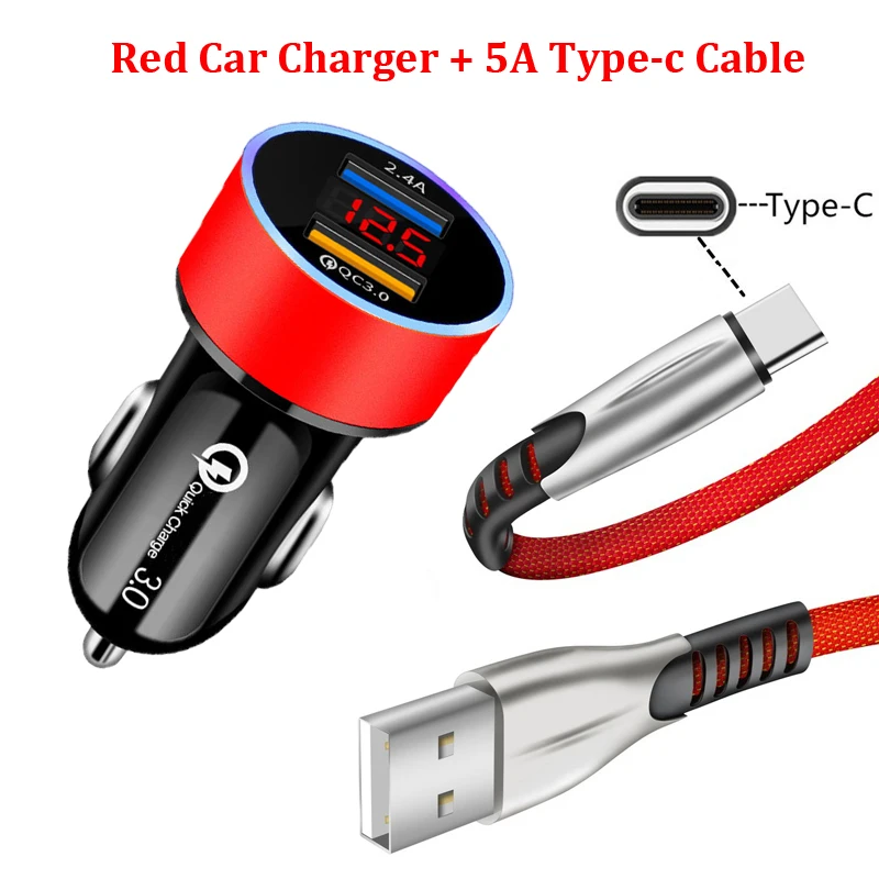 65 w charger For Samsung Galaxy S21 S20 FE Note 20 Ultra S10 S9 S8 Plus Fast Car Charger Dual USB Quick Charge 3.0 Type-c USB Charging Cable charger 65w Chargers