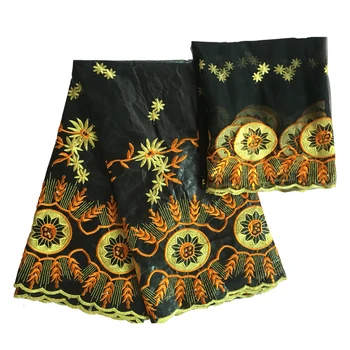 

2019 diy cloth black lace embroidery African guinea brocade fabric african bazin riche nigerian gele headtie 5+2yards/lot