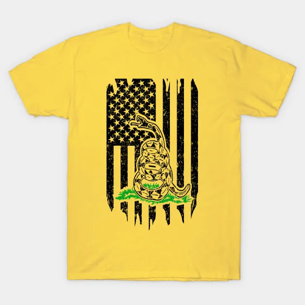 Мужская футболка с потертостями и флагом Don't Tread On Me желтая женская | одежда