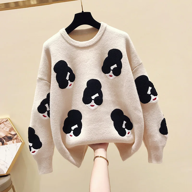 Creamy-white Новинка года; осенне-зимний Свободный пуловер; свитера для студентов; осенняя одежда; трикотаж; Свободная трикотажная рубашка; топы - Цвет: Creamy-white