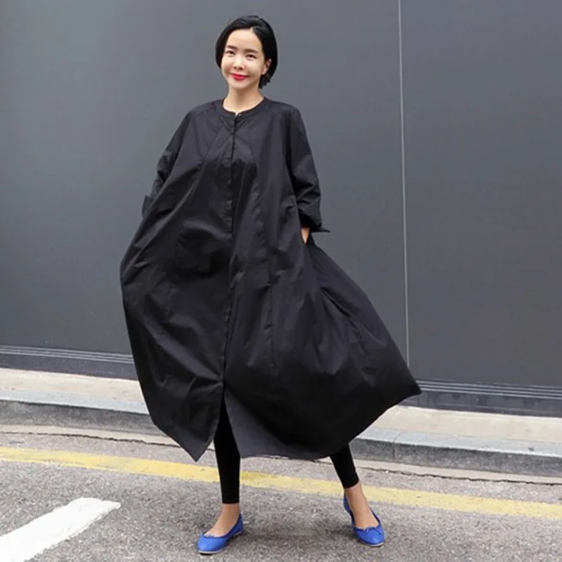 

Long Sleeve New Style Shirt Women's Mid-length Loose And Plus-sized Crew Neck A- line Big Hemline Fashionable Shirt Dress Fashio