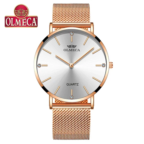 OLMECA Лидирующий бренд роскошные часы модные Relogio Feminino Наручные часы водонепроницаемые женские часы дропшиппинг платье часы - Цвет: Rose White