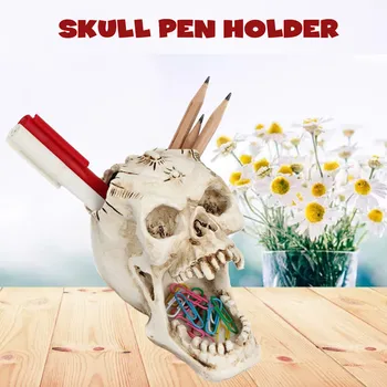 

Office Desktop Skull Head Pen Storage Box Holder Stationery Organizer Horrible Skull Office Storage Holder Halloween Gift