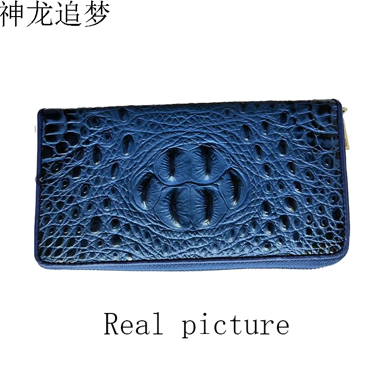 

Fashion blue color Genuine Cowhide Leather wallet crocodile pattern ladies wallet long wallet ladies clutch bag Mobile phone bag