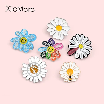 

Colorful Flowers Enamel Pin Plant Badge Bee Lightning Daisy K-pop Fans Jewelry Custom Brooches Lapel Pin For Friends Gifts