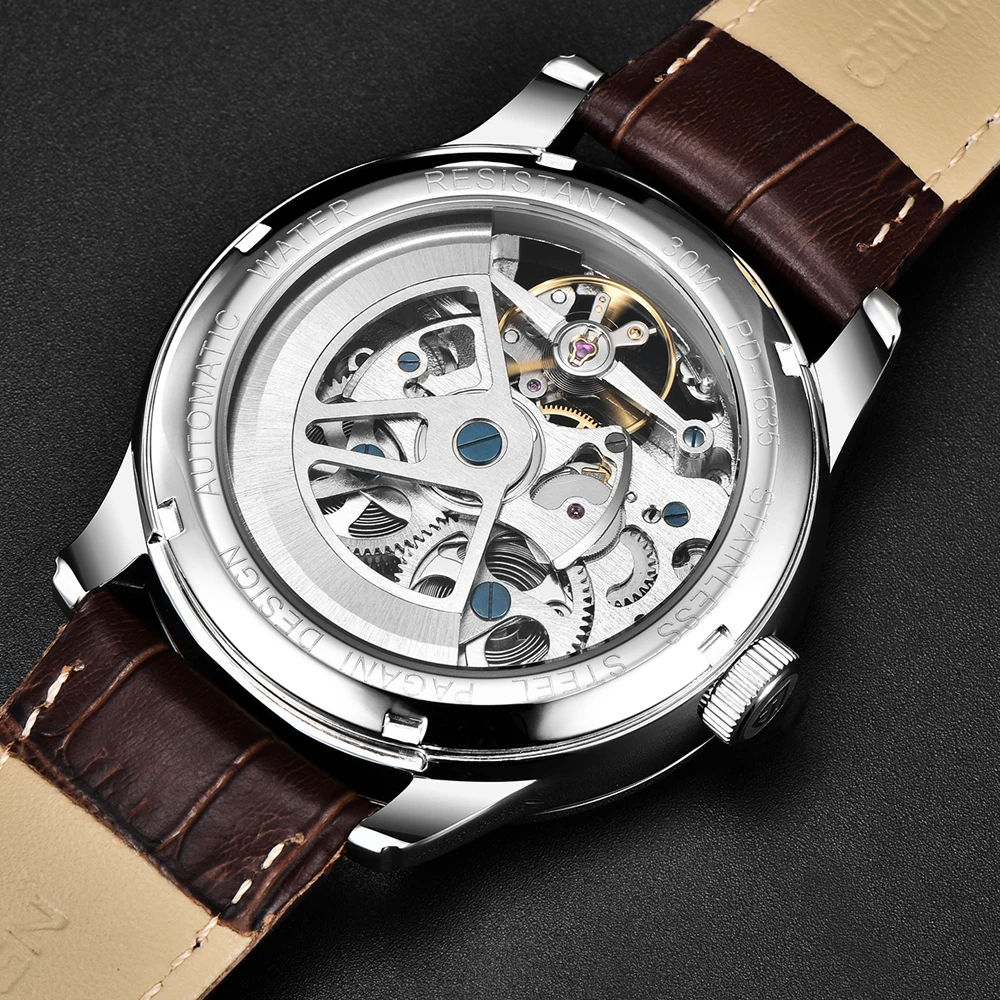 2020 free shipping  New Fashion PAGANI Leather Tourbillon Watch Luxury Brand Automatic Men Watch Men Mechanical silver stainless Steel Watches Relogio Masculino (69)