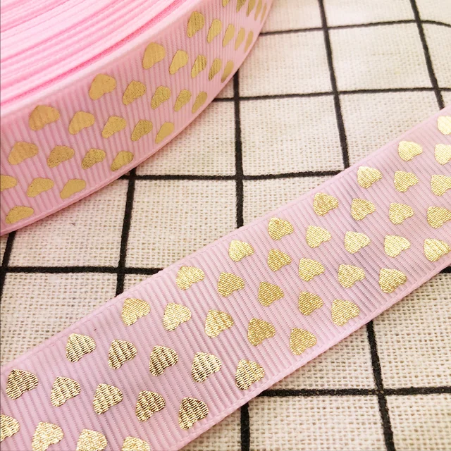 NEW DIY 5 Yards 25mm Gilding Heart-shaped Grosgrain Ribbon Hair Bow Party Sewing Pink