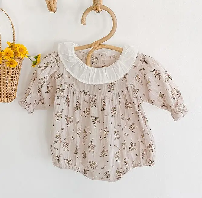 cute baby bodysuits Newborn Girls Jumpsuits Clothes 2022 Autumn Baby Lotus Leaf Collar Rompers + Hat Knitted Long Sleeve Children Rompers black baby bodysuits	 Baby Rompers