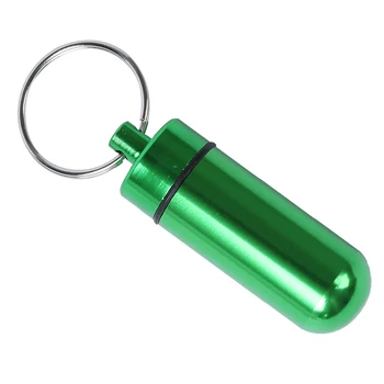 

New Aluminum Pill Box Case Bottle Holder Container Keychain Brand New Green
