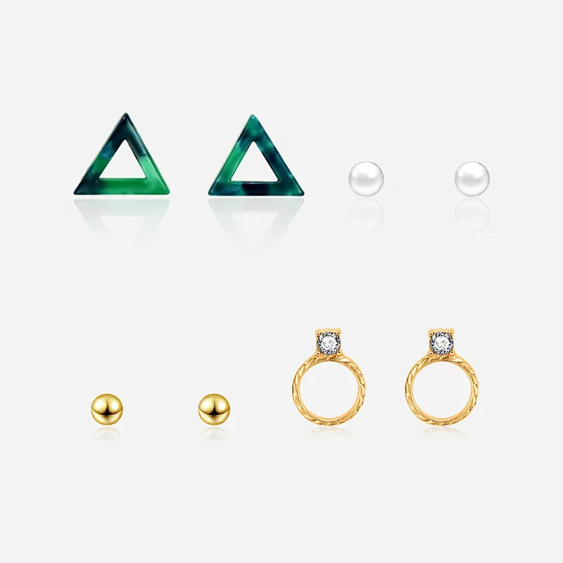 

NJ Geometric Rectangular Elegant Stud Earrings Set For Woman 4 Pairs/Set Fashion Female Earring Set Christmas Jewelry