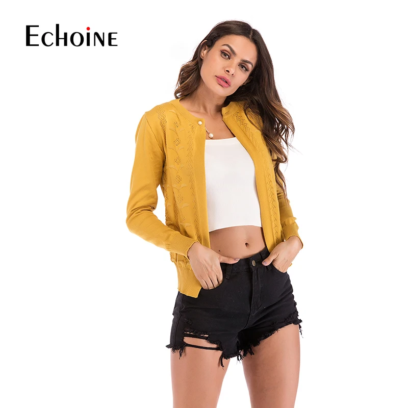 quality Casual knitted Cardigan Sweater Women 2019 New O-Neck Spring fall Solid red yellow Long Hollow Out Slim Sleeve Sweaters quality Casual knitted Cardigan Sweater Women 2019 New O-Neck Spring fall Solid red yellow Long Hollow Out Slim Sleeve Sweaters