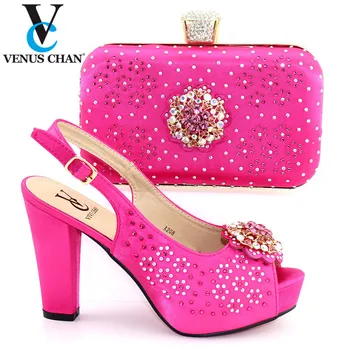 

Fuchsia 2020 New High Heels Italian Designer Shoes And Bag Set To Match Afican Party Shoes With Matching Bags Set