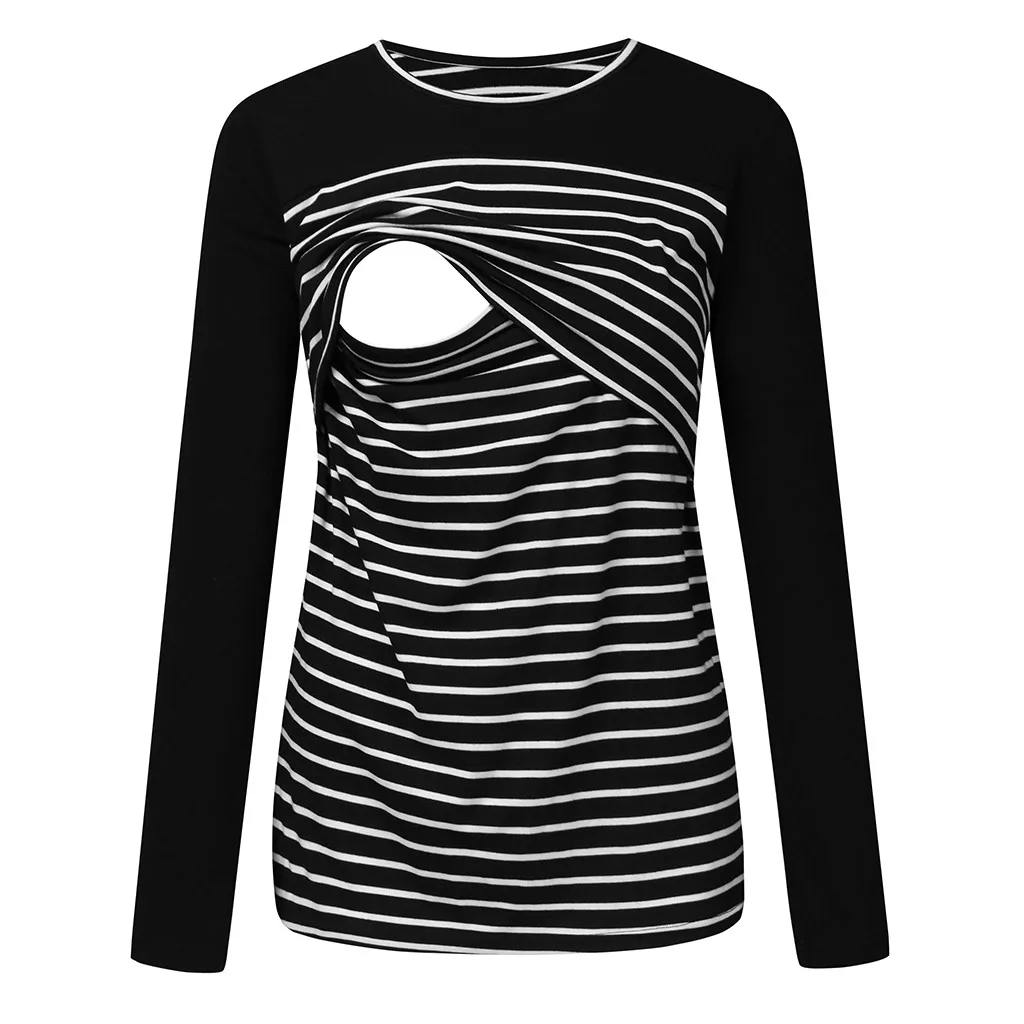 ARLONEET Женская одежда для беременных, блузка для грудного вскармливания, топы в полоску, рубашка с длинными рукавами для беременных, топ CJ16