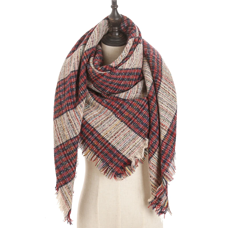 Брендовый дизайнерский Женский кашемировый шарф, треугольные зимние шарфы, женские шали и палантины, вязаное одеяло, шейный платок в полоску, новинка - Цвет: E10