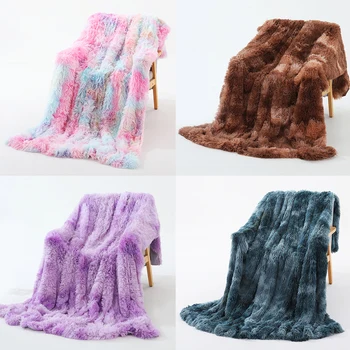

Shaggy Blanket Double Layer Super Soft Fuzzy Fur Tie-Dye Printed Cover Blanket Comfortable Fluffy Throw Blanket