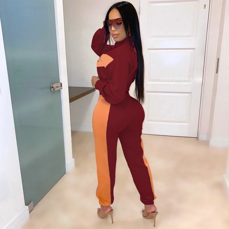 PinePear, осень, Модный повседневный спортивный костюм с буквенным принтом, Женский комплект из 2 предметов, топ и штаны, в стиле пэчворк, на молнии, спортивный костюм