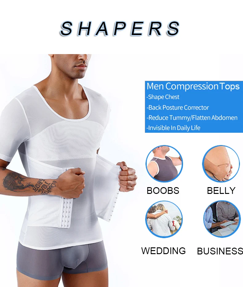 Mens Slimming Shirt Body Shaper  Shirt Men Shaper Tee Slimming