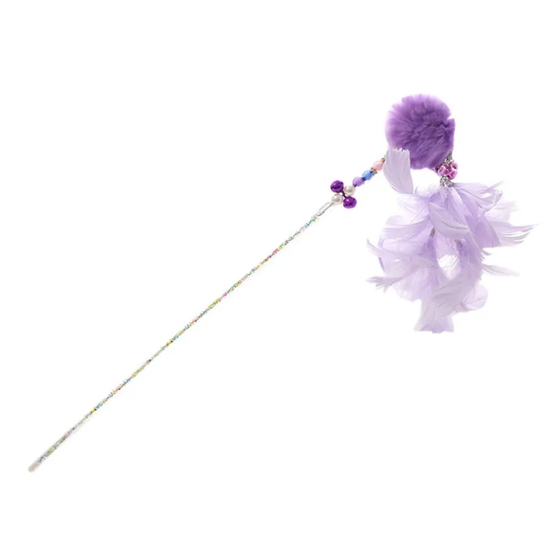 purple Игрушка для питомца кошки Прорезыватель тренажер перо Pom палочка кошка котенок цветные колокольчики игры - Цвет: purple