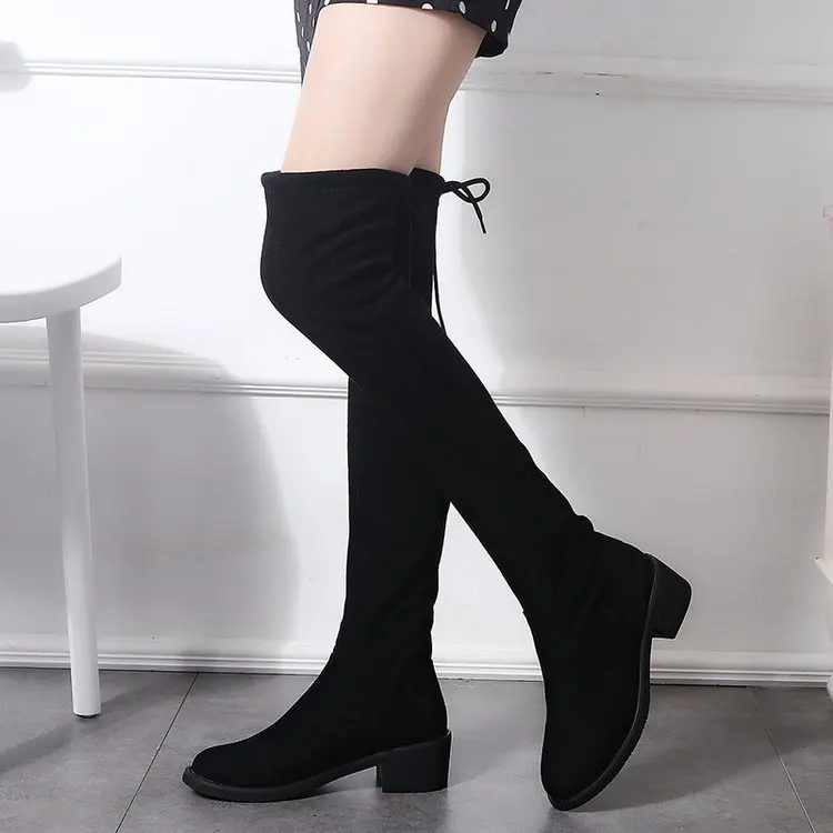 Mhysa/ г., новые модные женские ботинки осенне-зимние женские сапоги на плоской подошве ботфорты выше колена, высокие сапоги из черной замши