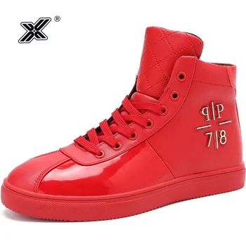 

X Brand Fashion Glossy Red Shoes Men Casual Sneakers High top British Design Male Shoes Autumn Footwear zapatillas hombre casual