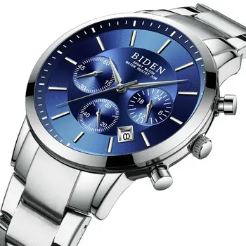 

Fashion Ocean Blue Quartz Watch Men 3 Dial 6 Hands Date 24H Display Stainless Steel Strap Dress Mens Watches Top Brand Luxury