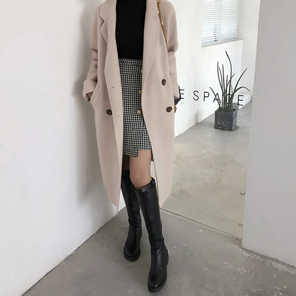 Manteau femme hiver зимнее женское пальто с отложным воротником зимнее теплое длинное пальто с поясом двубортное пальто из искусственного меха