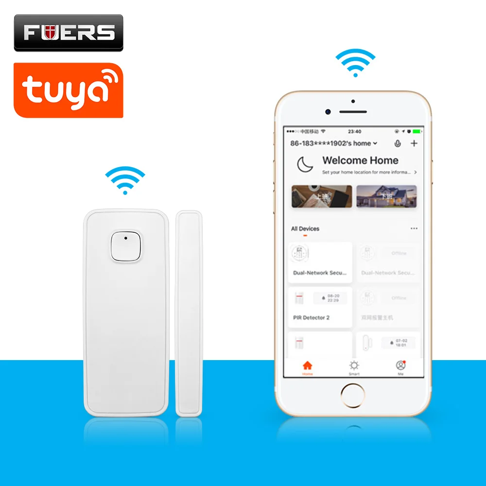 Wireless WiFi Door Window Sensor Detector Home Security Door Alarm System Amazon Alexa Compatible Smart Life Tuya App Control