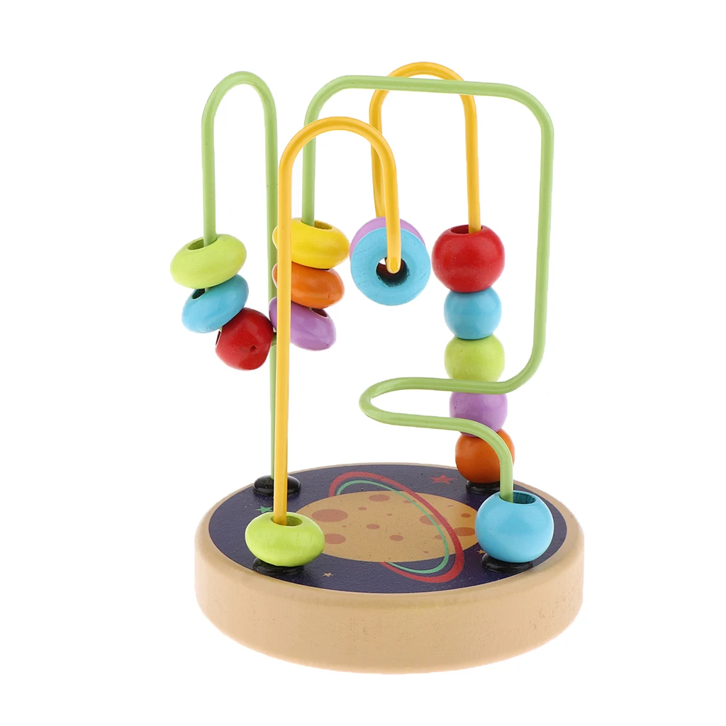 Colorful Cartoon Wooden Bead Maze Roller Coaster Activity Cube Educational Abacus Beads Circle Toys for Children Toddlers Kids