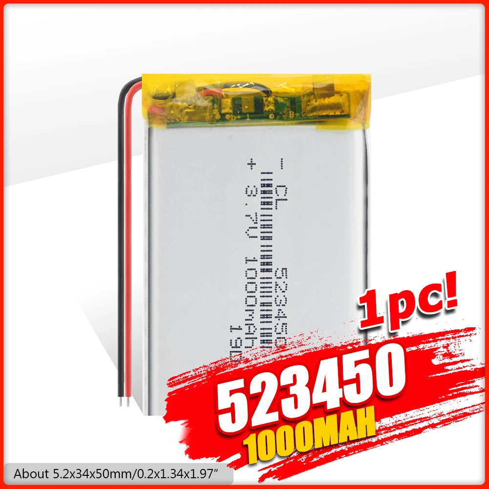 Поставка литиевая батарея полимерная аккумуляторная 523450 1000mAh 3 7 V для MP3 MP4 MP5 gps psp