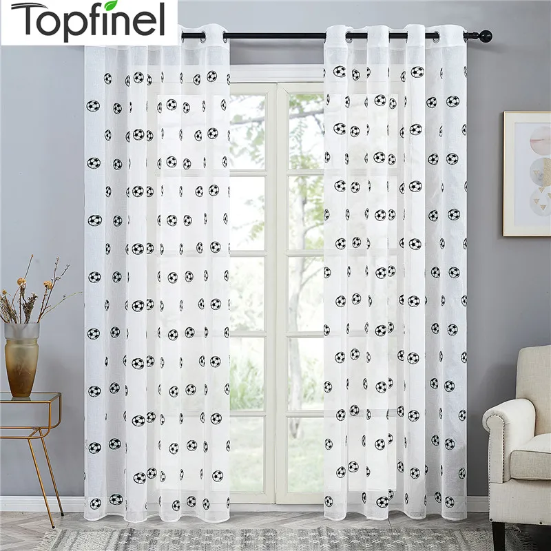 

Brand New Football Pattern Window Tulle Embroidered Sheer Curtains Kitchen Door Curtains Decorative Yarn Curtain Black and White