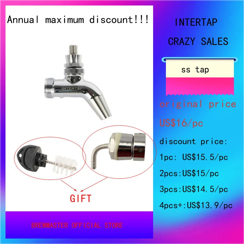 

BEER TAP-High quality SS Inside Parst INTERTAP TAP ONLY - Black tap handle as gift.BIG PROMOTION