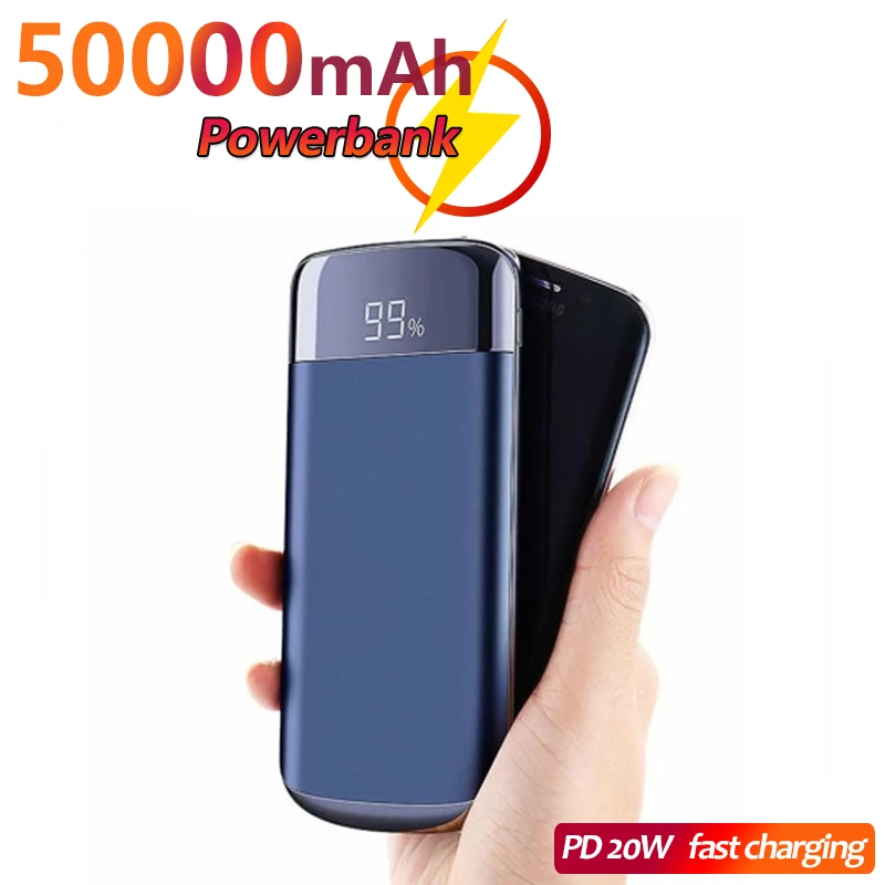 Portable Fast Charging Power Bank 50000mAh Mobile Phone External Battery Charger with LED Light Digital Display Outdoor Charger mini power bank