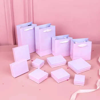 

pink gradient jewelry box rivet gift bag earrings ring accessories necklace gift box boite dragees de mariage коробка картон