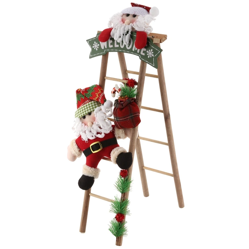 Christmas Doll Climbing Wooden Ladder Christmas Party Scenes Window Arrange Decoration Mini Small Stairs