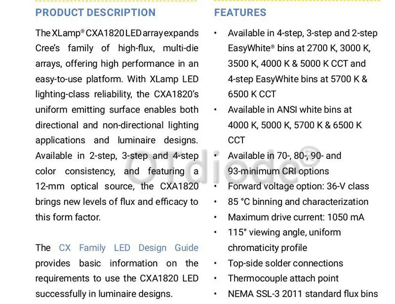 2 шт. Cree CXA1820 CXA 1820 40 Вт Керамический COB светодиодный светильник EasyWhite 4000 K-5000 K теплый белый 2700 K-3000 K с/без держателя